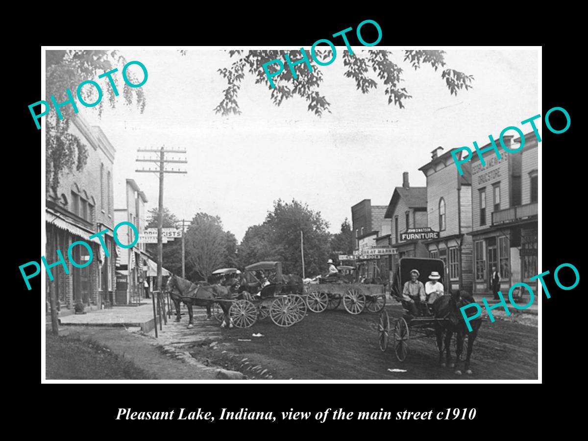 OLD LARGE HISTORIC PHOTO OF PLEASANT LAKE INDIANA, VIEW OF THE MAIN STREET c1910