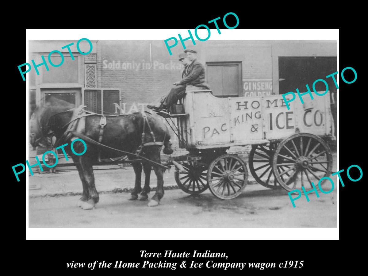 OLD LARGE HISTORIC PHOTO OF TERRE HAUTE INDIANA, THE HOME & ICE Co WAGON c1915