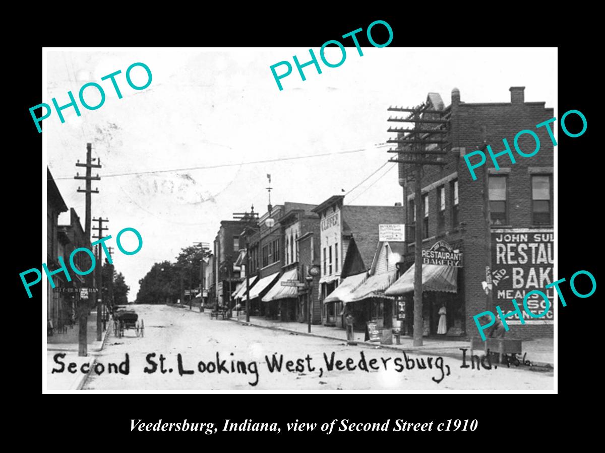 OLD LARGE HISTORIC PHOTO OF VEEDERSBURG INDIANA, VIEW OF SECOND STREET c1910