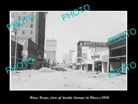 OLD LARGE HISTORIC PHOTO OF WACO TEXAS, VIEW OF AUSTIN AVENUE c1950