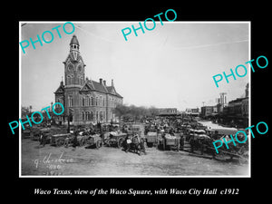 OLD LARGE HISTORIC PHOTO OF WACO TEXAS, VIEW OF WACO SQUARE & CITY HALL c1912