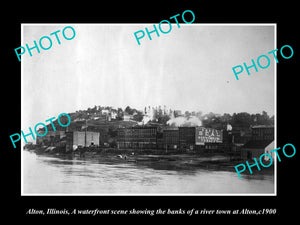 OLD LARGE HISTORIC PHOTO OF ALTON ILLINOIS, VIEW OF THE TOWN & WATERFRONT c1900