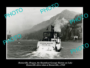 OLD LARGE HISTORIC PHOTO OF BONNEVILLE OREGON, STEAMBOAT BURTON ON THE LAKE 1940