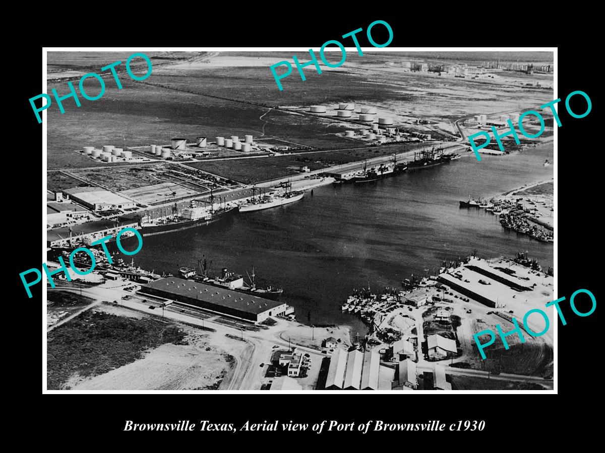 OLD LARGE HISTORIC PHOTO OF BROWNSVILLE TEXAS, AERIAL VIEW OF THE PORT c1930