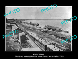 OLD LARGE HISTORIC PHOTO OF CAIRO ILLINOIS, THE WATERFRONT & WHARFS c1880