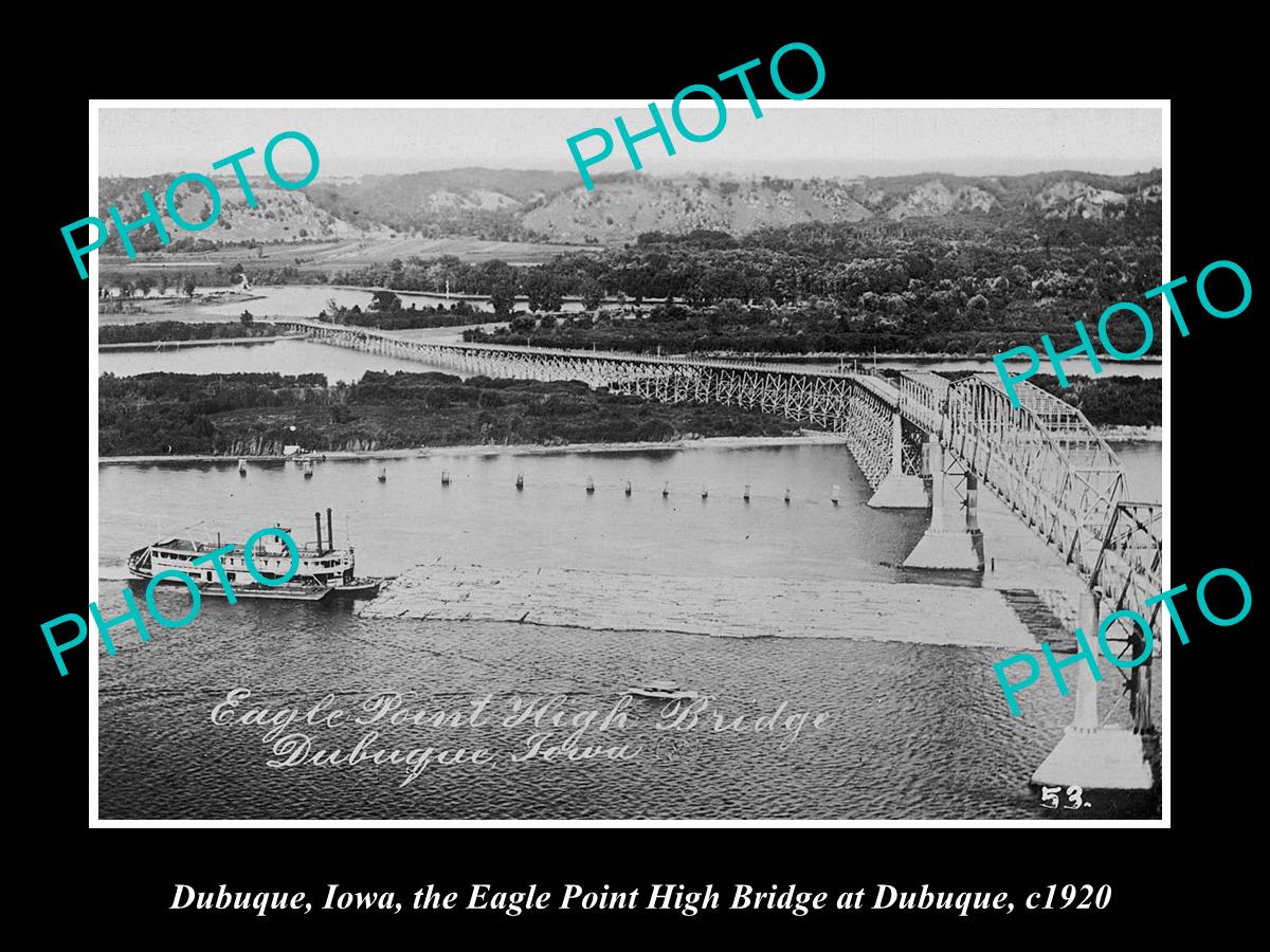 OLD LARGE HISTORIC PHOTO OF DUBUQUE IOWA, THE EAGLE POINT HIGH BRIDGE c1920