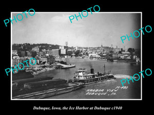 OLD LARGE HISTORIC PHOTO OF DUBUQUE IOWA, VIEW OF THE TOWN & HARBOR c1940 1