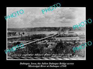 OLD LARGE HISTORIC PHOTO OF DUBUQUE IOWA, THE JULIEN DUBUQUE BRIDGE c1940