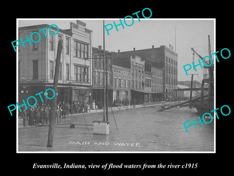 OLD LARGE HISTORIC PHOTO OF EVANSVILLE INDIANA, FLOOD WATERS IN THE TOWN c1915