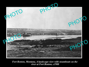 OLD LARGE HISTORIC PHOTO OF FORT BENTON MONTANA, VIEW OF TOWN & STEAMBOAT 1900 1