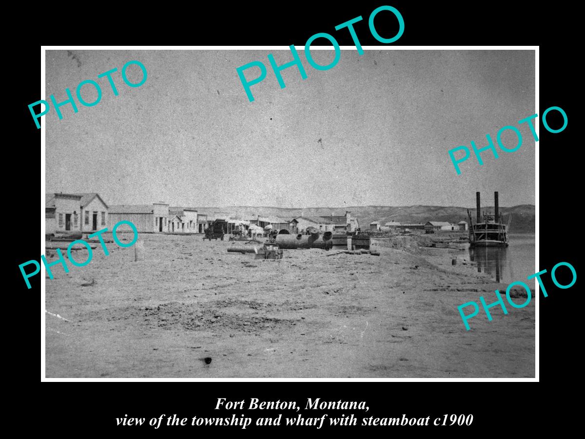 OLD LARGE HISTORIC PHOTO OF FORT BENTON MONTANA, VIEW OF TOWN & STEAMBOAT 1900 2