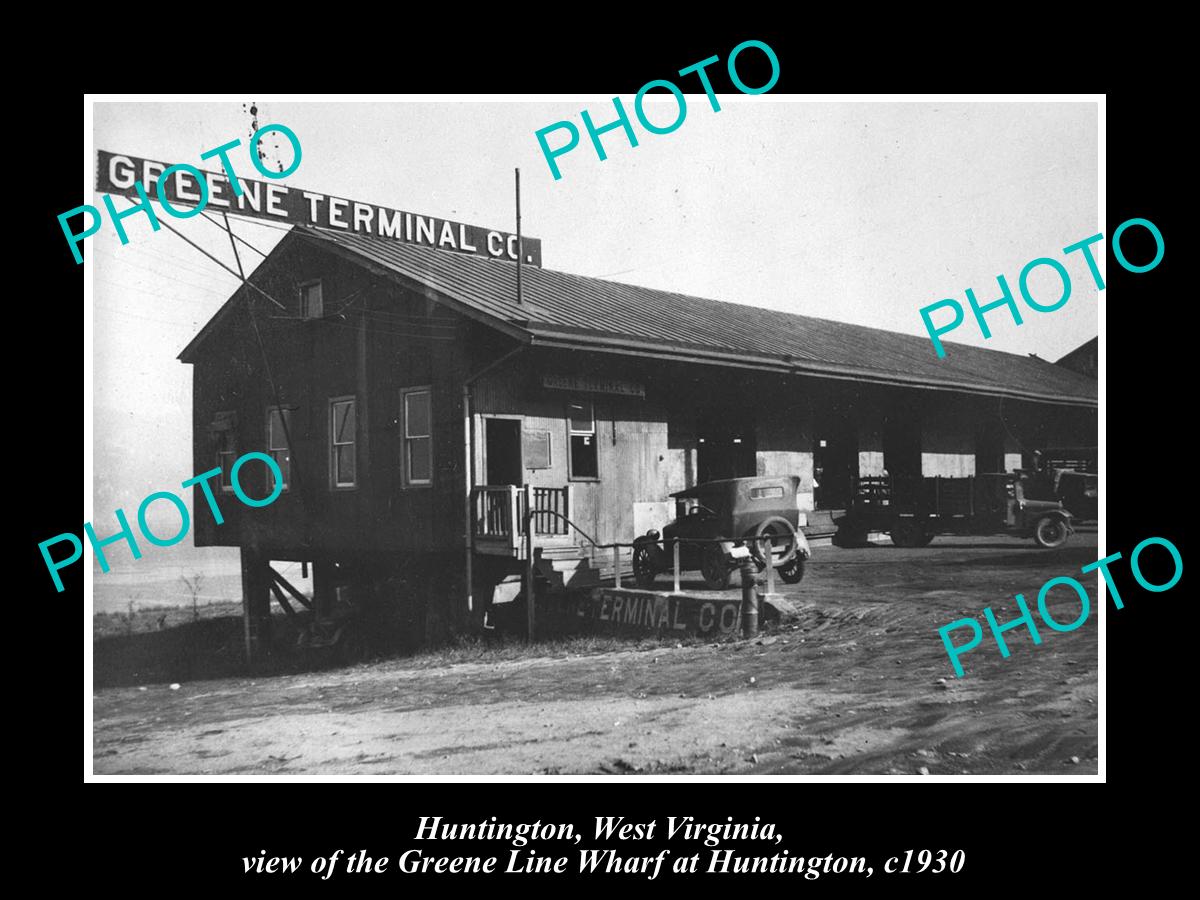 OLD LARGE HISTORIC PHOTO OF HUNTINGTON WEST VIRGINIA, THE GREEN LINE WAHRF c1930