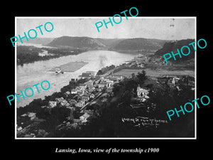 OLD LARGE HISTORIC PHOTO OF LANSING IOWA, VIEW OF THE TOWNSHIP & RIVER c1900