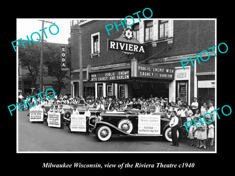 OLD LARGE HISTORIC PHOTO OF MILWAUKEE WISCONSIN, THE RIVIERA THEATER c1940