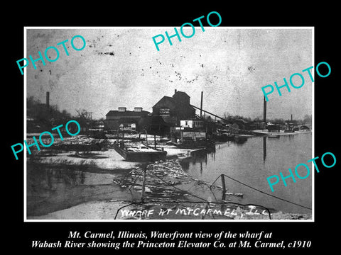 OLD LARGE HISTORIC PHOTO OF MOUNT CARMEL ILLINOIS, WATERFRONT & STEAMBOAT c1910