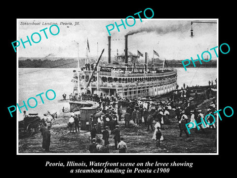 OLD LARGE HISTORIC PHOTO OF PEORIA ILLINOIS, THE STEAMBOAT & LANDING c1910