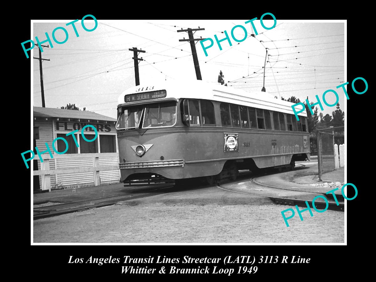 OLD LARGE HISTORIC PHOTO OF LOS ANGELES TRANSIT LINES STREETCAR, CAR 3111 c1949