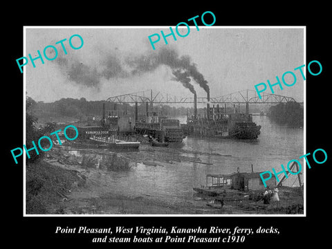 OLD LARGE HISTORIC PHOTO OF POINT PLEASANT WEST VIRGINIA, STEAMBOAT & DOCKS 1910