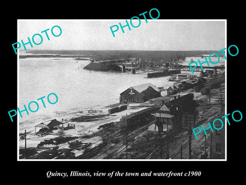 OLD LARGE HISTORIC PHOTO OF QUINCY ILLINOIS, THE TOWN & THE WATERFRONT c1900