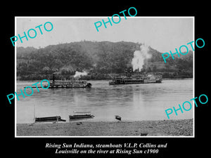 OLD HISTORIC PHOTO OF RISING SUN INDIANA, STEAMBOATS LOUISVILLE & COLLINS 1900