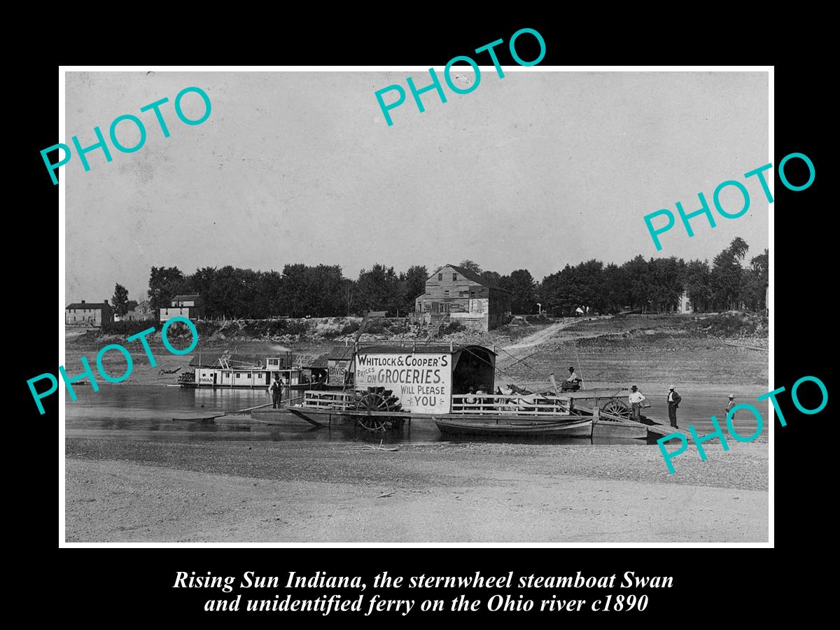 OLD LARGE HISTORIC PHOTO OF RISING SUN INDIANA, STEAMBOATS ON THE OHIO Rv c1890