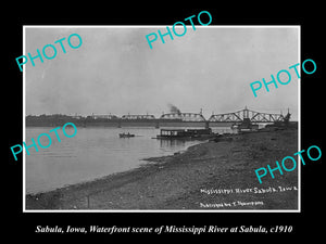 OLD LARGE HISTORIC PHOTO OF SABULA IOWA, THE BRIDGE & WATERFRONT c1910