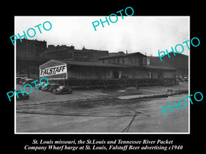 OLD LARGE HISTORIC PHOTO OF St LOUIS MISSOURI, THE WHARF & FALSTAFF BEER Ad 1940