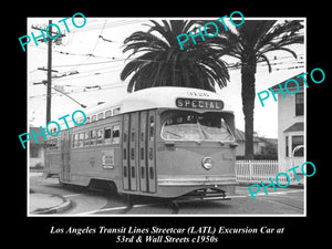 OLD LARGE HISTORIC PHOTO OF LOS ANGELES TRANSIT LINES STREETCAR, CAR 3126 c1950s