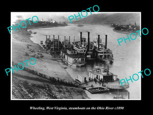 OLD LARGE HISTORIC PHOTO OF WHEELING WEST VIRGINIA, STEAMBOATS AT DOCK c1890