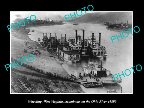 OLD LARGE HISTORIC PHOTO OF WHEELING WEST VIRGINIA, STEAMBOATS AT DOCK c1890