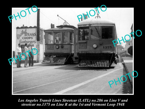 OLD LARGE HISTORIC PHOTO OF LOS ANGELES TRANSIT LINES STREETCAR, CAR 1375 c1948