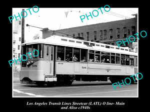 OLD LARGE HISTORIC PHOTO OF LOS ANGELES TRANSIT LINES STREETCAR, CAR 508 c1940s