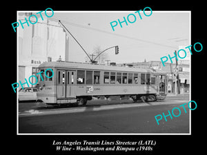 OLD LARGE HISTORIC PHOTO OF LOS ANGELES TRANSIT LINES STREETCAR, CAR 1380 c1940s