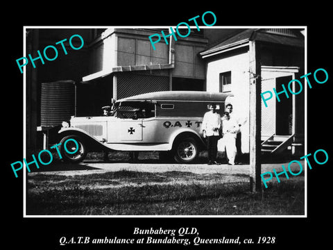 OLD LARGE HISTORIC PHOTO OF BUNDABERG QUEENSLAND, THE QATB AMBULANCE CAR c1928