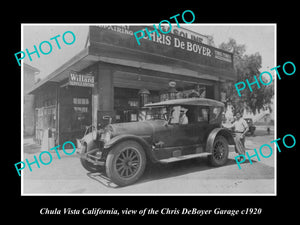 OLD LARGE HISTORIC PHOTO OF CHULA VISTA CALIFORNIA, DeBOYERs MOTOR GARAGE c1920