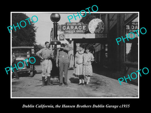 OLD LARGE HISTORIC PHOTO OF DUBLIN CALIFORNIA, THE HANSEN MOTOR GARAGE c1940