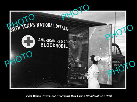 OLD HISTORIC PHOTO OF FORT WORTH TEXAS, AMERICAN RED CROSS BLOOD MOBILE c1950