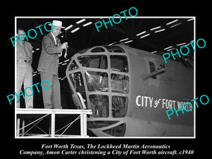 OLD LARGE HISTORIC PHOTO OF FORT WORTH TEXAS, CHRISTENING THE LOCKHEED c1940