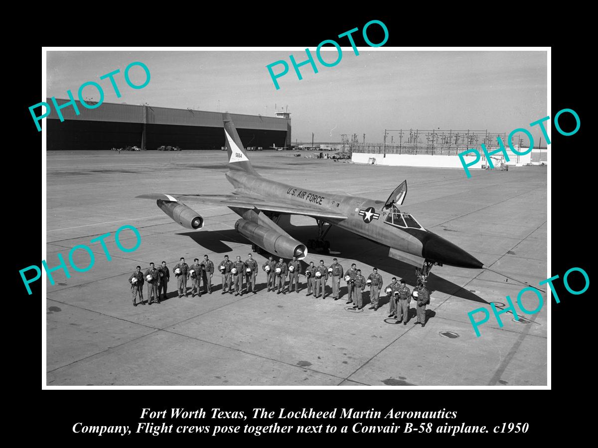 OLD LARGE HISTORIC PHOTO OF FORT WORTH TEXAS, CONVAIR B-58 AEROPLANE CREW c1950