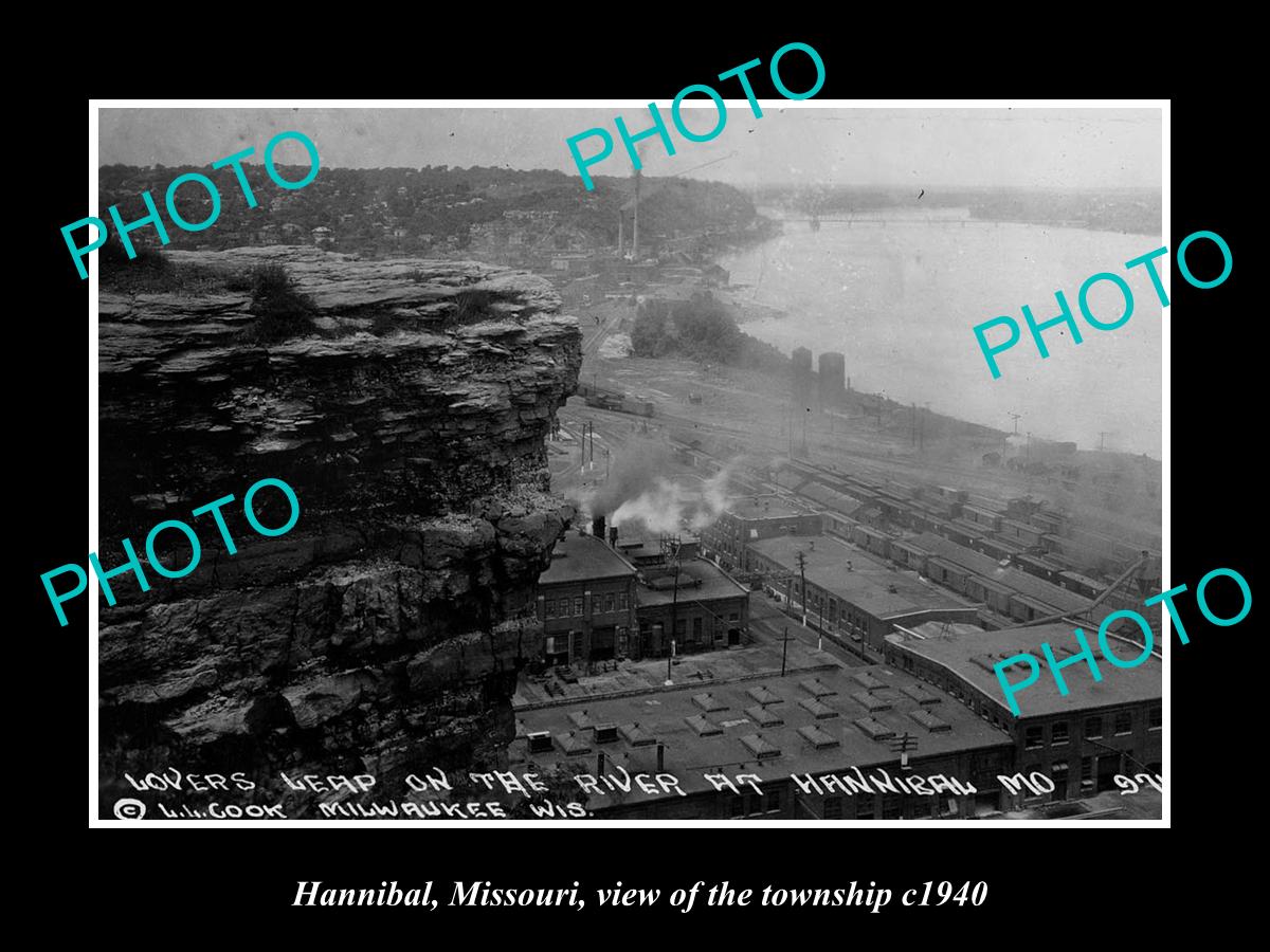 OLD LARGE HISTORIC PHOTO OF HANNIBAL MISSOURI, VIEW OF THE TOWNSHIP c1940