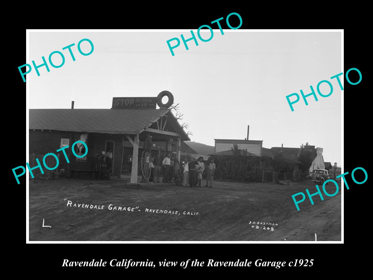 OLD LARGE HISTORIC PHOTO OF RAVENDALE CALIFORNIA, THE MOTOR GARAGE c1925