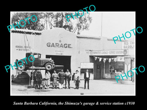 OLD LARGE HISTORIC PHOTO OF SANTA BARBARA CALIFORNIA, SHIMUZU MOTOR GARAGE c1930