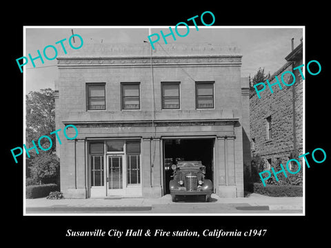 OLD LARGE HISTORIC PHOTO OF SUSANVILLE CALIFORNIA, CITY HALL & FIRE STATION 1947