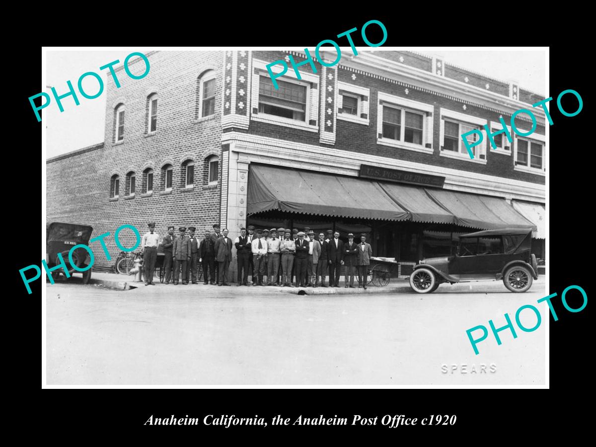 OLD LARGE HISTORIC PHOTO OF ANAHEIM CALIFORNIA, VIEW OF THE POST OFFICE c1920