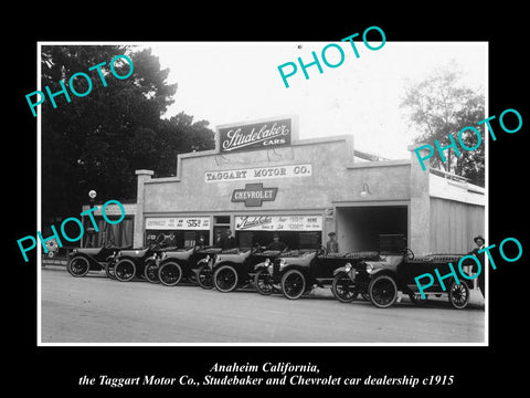 OLD HISTORIC PHOTO OF ANAHEIM CALIFORNIA, THE CHEVROLET & STUDEBAKER GARAGE 1915