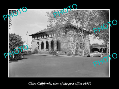 OLD LARGE HISTORIC PHOTO OF CHICO CALIFORNIA, VIEW OF THE POST OFFICE c1950