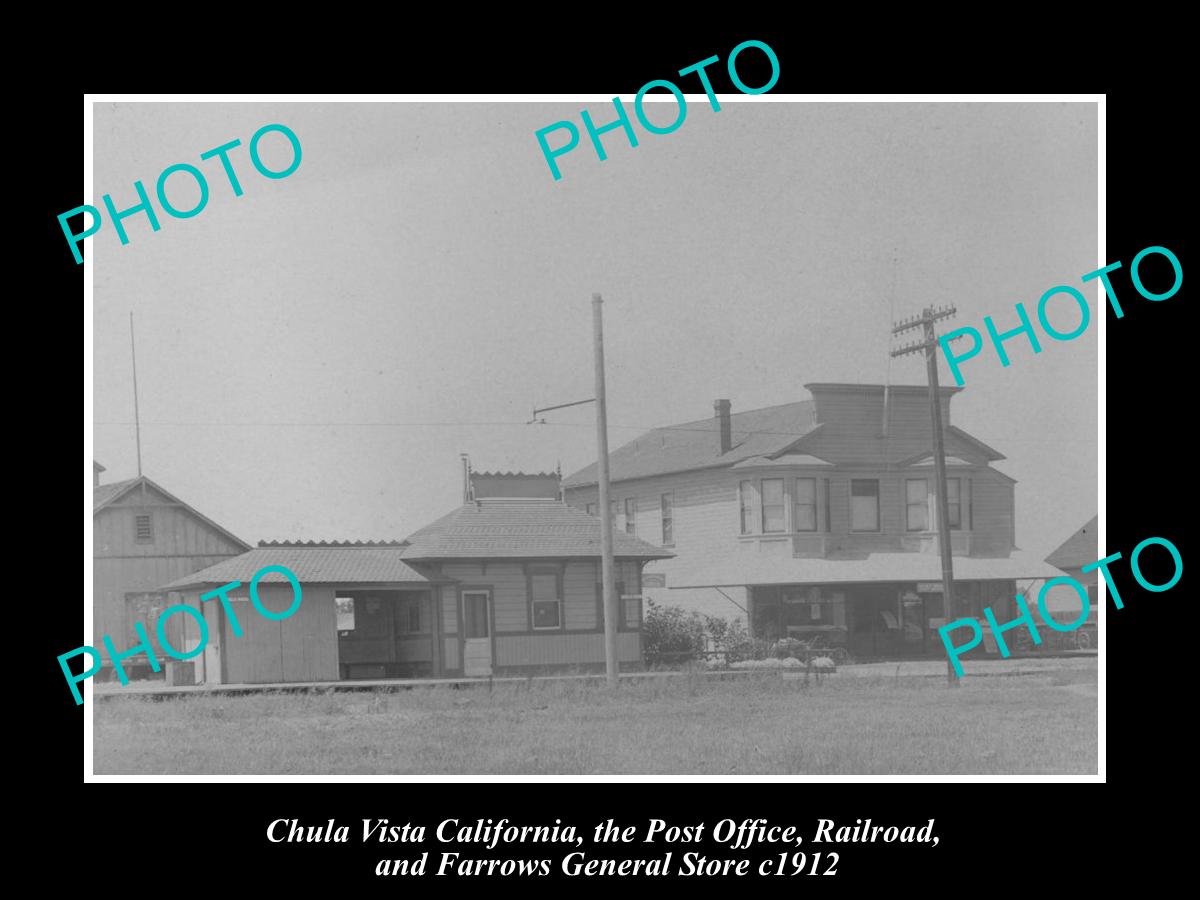 OLD LARGE HISTORIC PHOTO OF CHULA VISTA CALIFORNIA, THE RAILROAD & STORE c1912