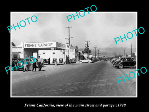 OLD LARGE HISTORIC PHOTO OF FRIANT CALIFORNIA, THE MAIN STREET & GARAGE c1940