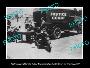 OLD HISTORIC PHOTO OF INGLEWOOD CALIFORNIA, POLICE MOBILE JUSTICE COURT 1927