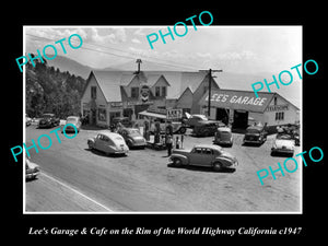 OLD LARGE HISTORIC PHOTO OF LEE GARAGE, RIM OF THE WORLD HIGHWAY CALIFORNIA 1947